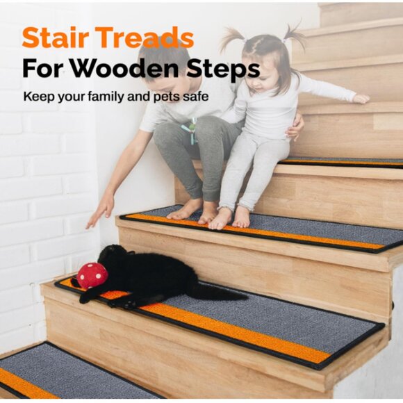 J JIMOO Stair Treads Non Slip for Wooden Steps, 4 PCS 8" X 30" Stair Carpet Run - Picture 4 of 10
